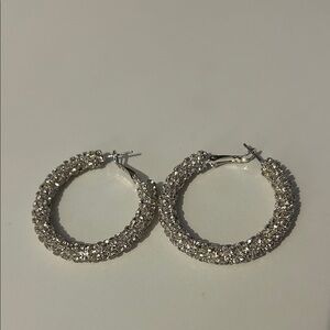 H&M Sparkling Silver Textured Hoop Earrings